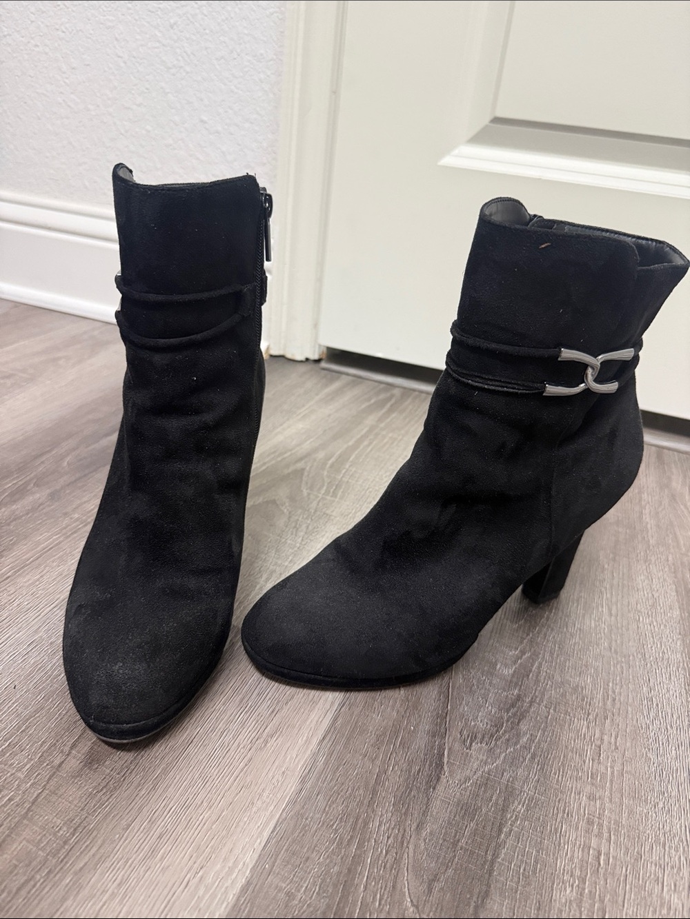 Impo Black Suede Ankle Booties with Side Buckle Detail 9